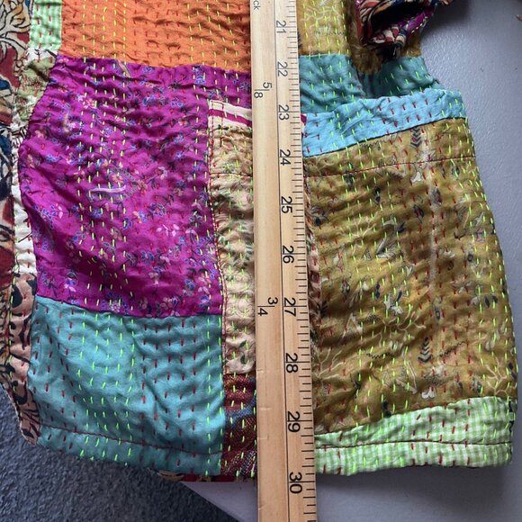 Sevya OS Handmade Kantha Patchwork Kimono Jacket Silk Boho Relaxed - Picture 7 of 12